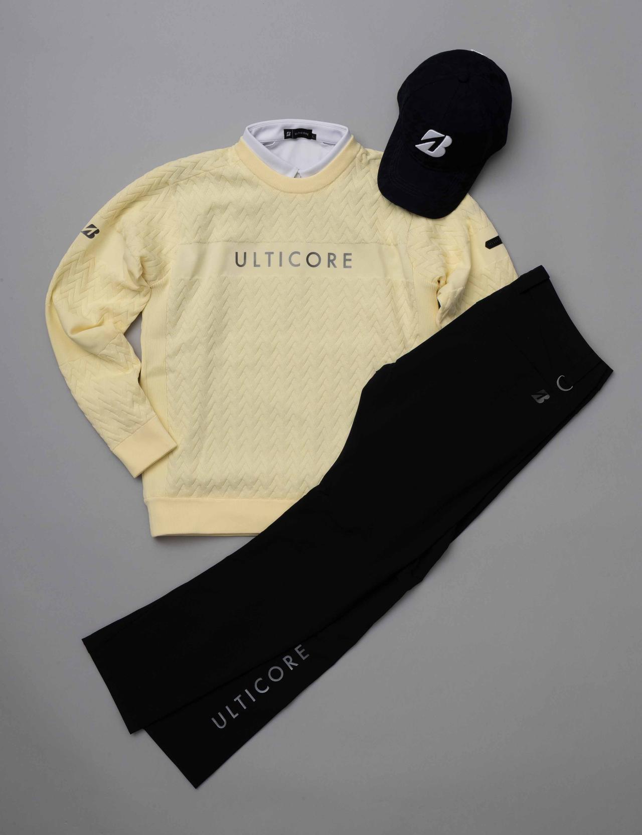 画像: 「ブリヂストン」、税込価格/セーター2万8600円、長袖シャツ1万5400円、パンツ2万2000円、キャップ4180円