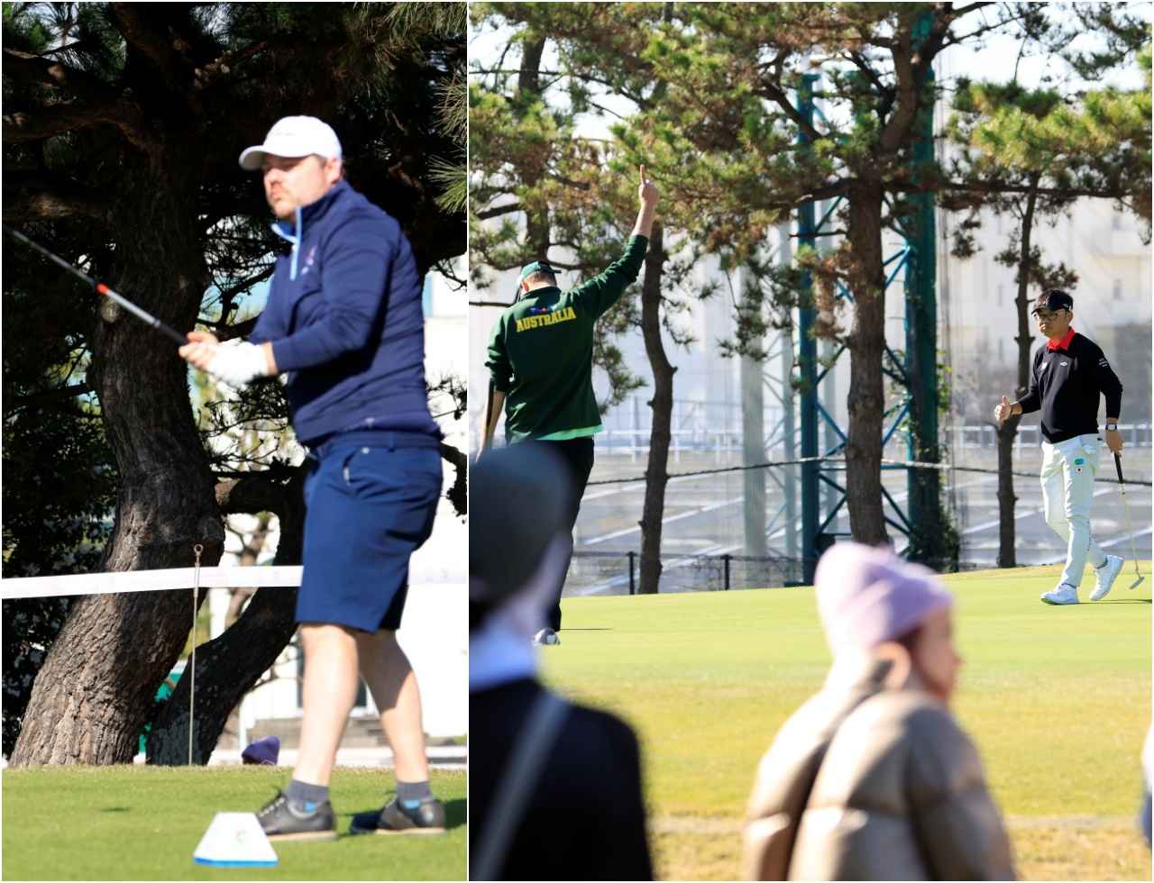 画像: 観戦可能な1番、10番のティーイングエリア、9番、18番のグリーンを行き来して日本チームを中心に応援。「最終組はみんな飛びますね!」