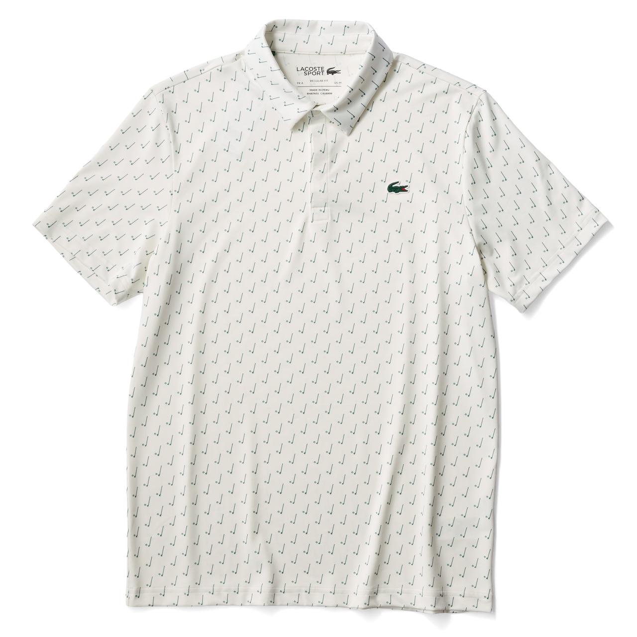 画像: クラブ＆ボールの総柄モチーフ　ボタン部分を隠した比翼仕立てがすっきりとモダンな印象を醸し出す総柄ポロ。スナップボタンを使用しているので脱着もしやすいポロシャツ1万7600円（LACOSTE）
