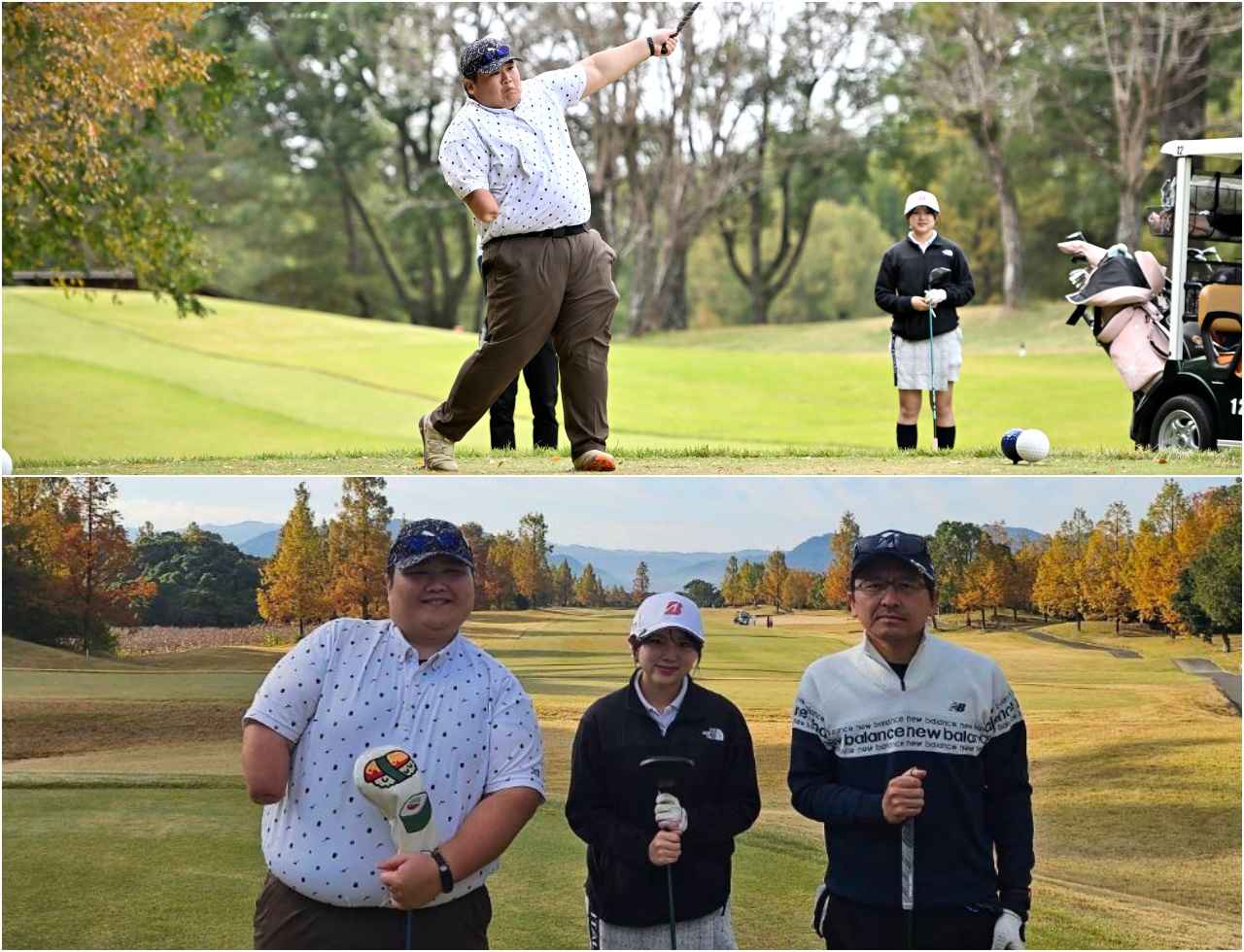 画像: 一緒に回った大原大地さん(右前腕欠損)の大きなアークを見て「すごい!」。もう一人の同伴競技者・中野智昭さん(片マヒによる軽度障害)とも記念撮影。「お2人ともすごく優しくて、楽しかったです」