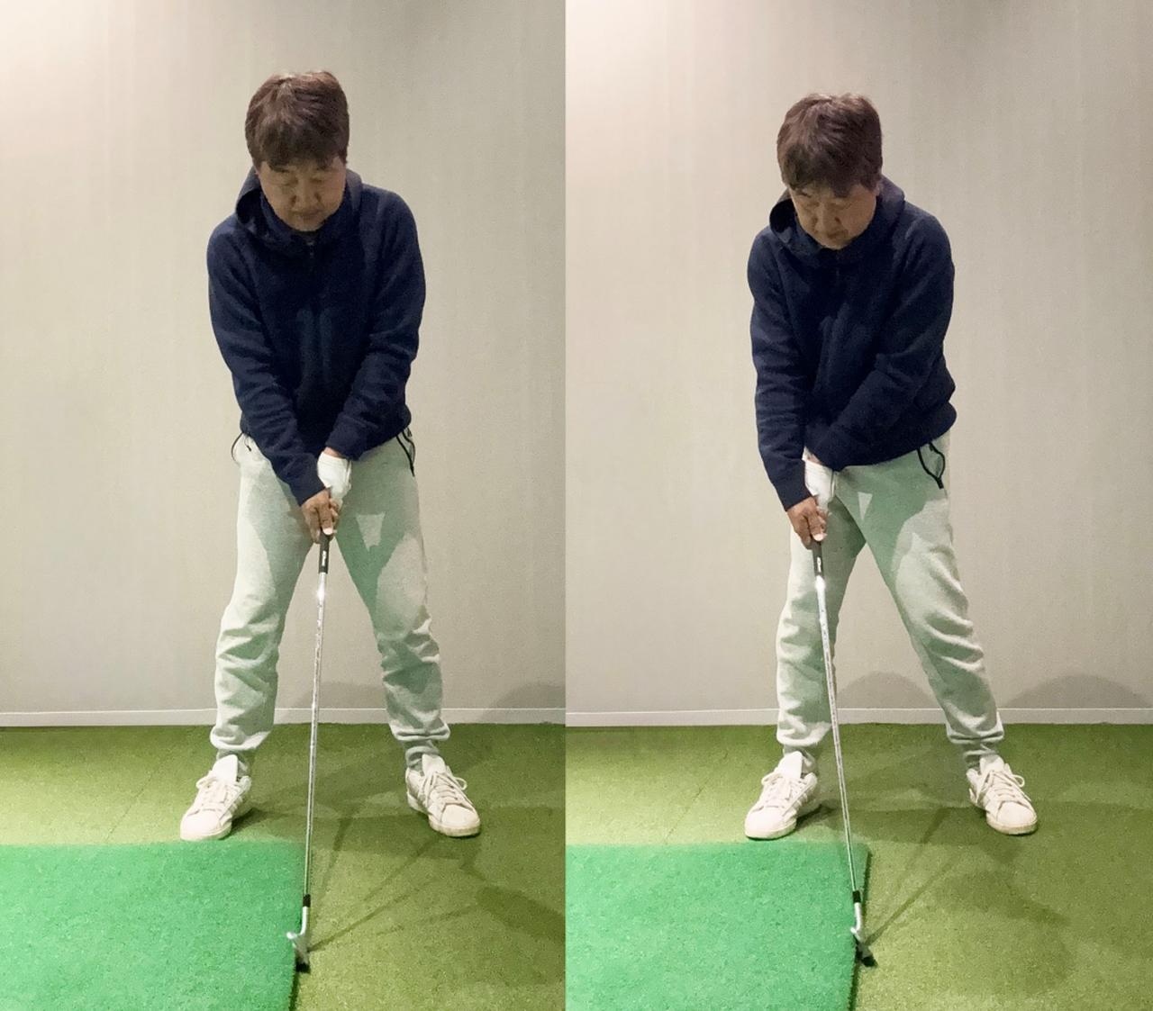 画像: ヘッド背面をマットに当てて、手元ではなく体を使ってテークバックするようにする