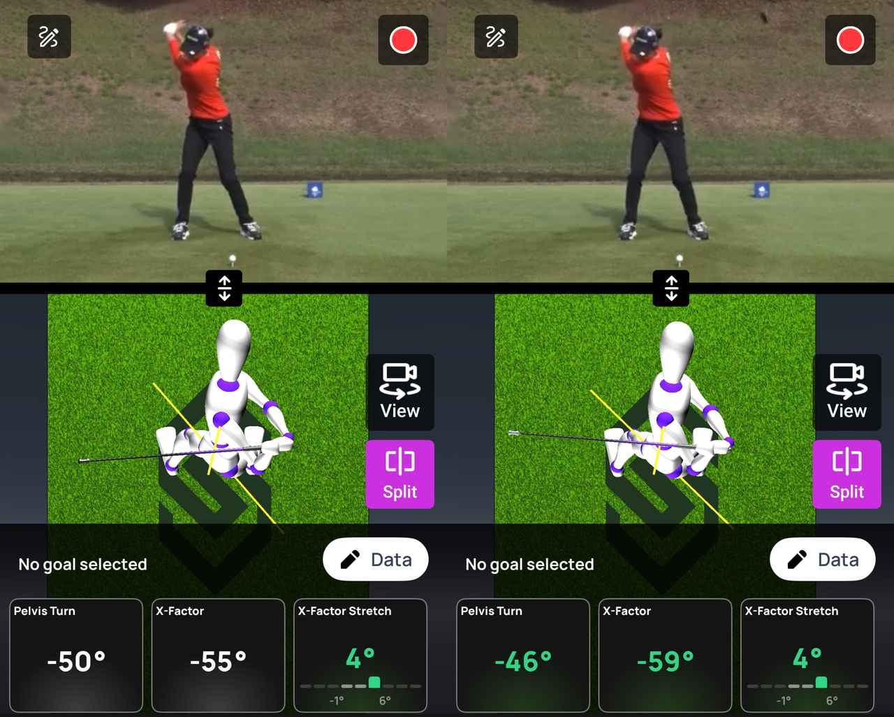 画像: 画像➁トップ寸前とトップの比較/下半身が先に切り返すことで、トップにかけて捻転差が増加しているのがわかる