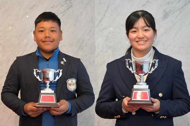 画像: 中学男子の部優勝の髙浦維吹さん（左）、中学女子の部優勝の村田芽依さん（右）