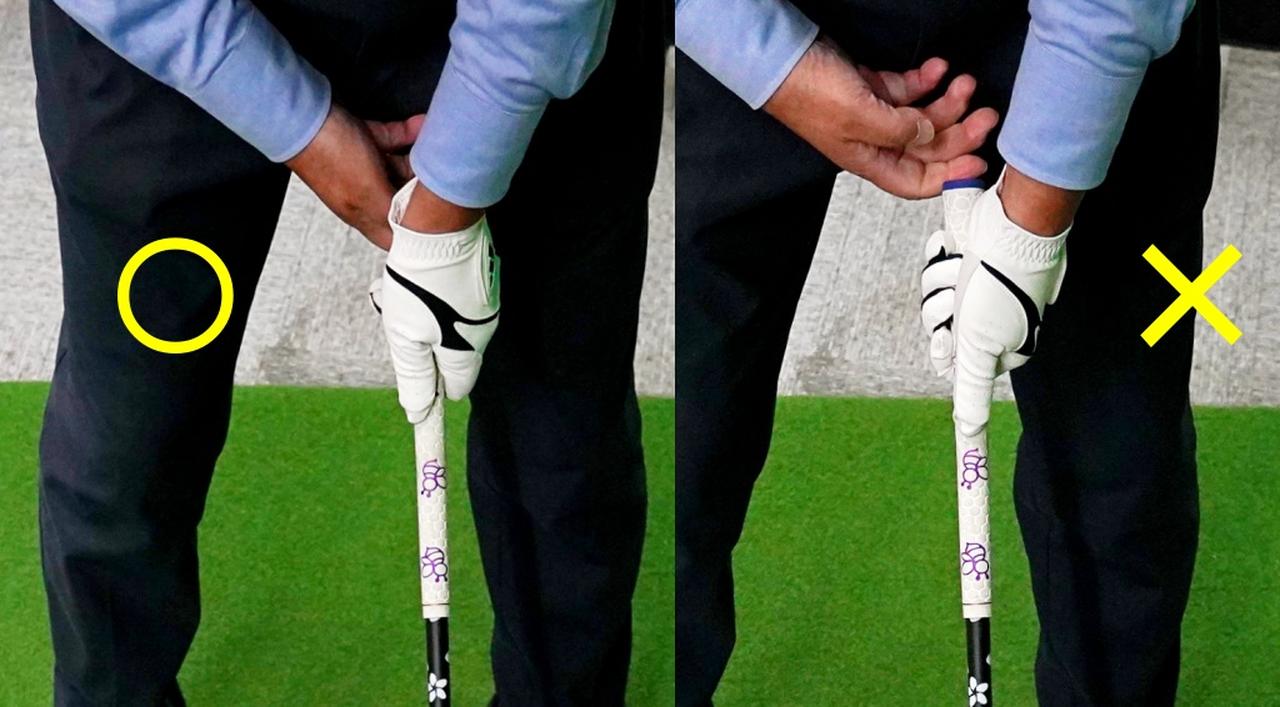 画像: 左手を上から見tたときに小指から薬指、中指の3本が見えないように握る