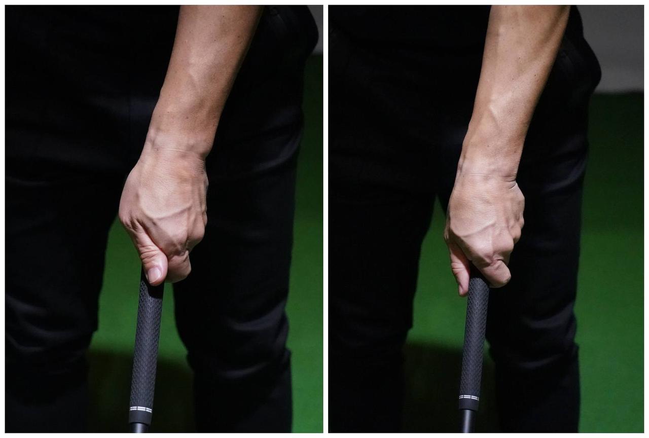 画像: 左手の親指を中央に寄せるだけでスライスの要素が生まれるという