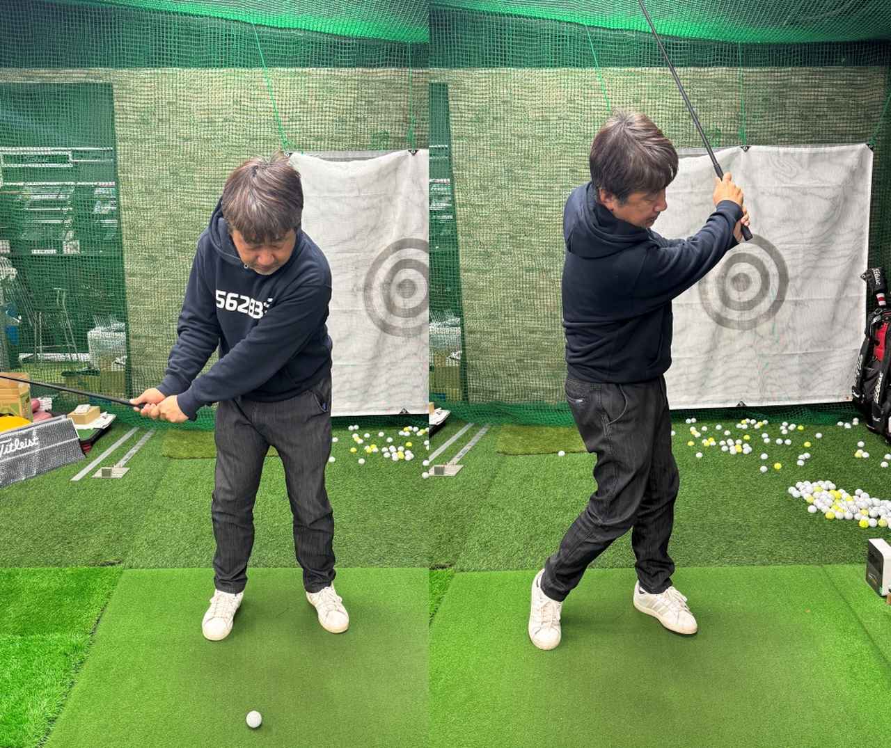 画像: 小さい振り幅でボールを飛ばす。体9割、手1割くらいの意識で振る