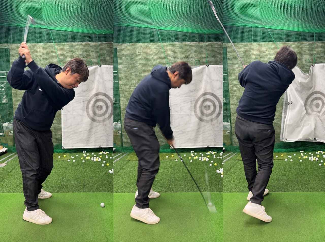 画像: 目の高さより上がらないようにローボールを打つ。手を使ってしまうとローボールは打てない