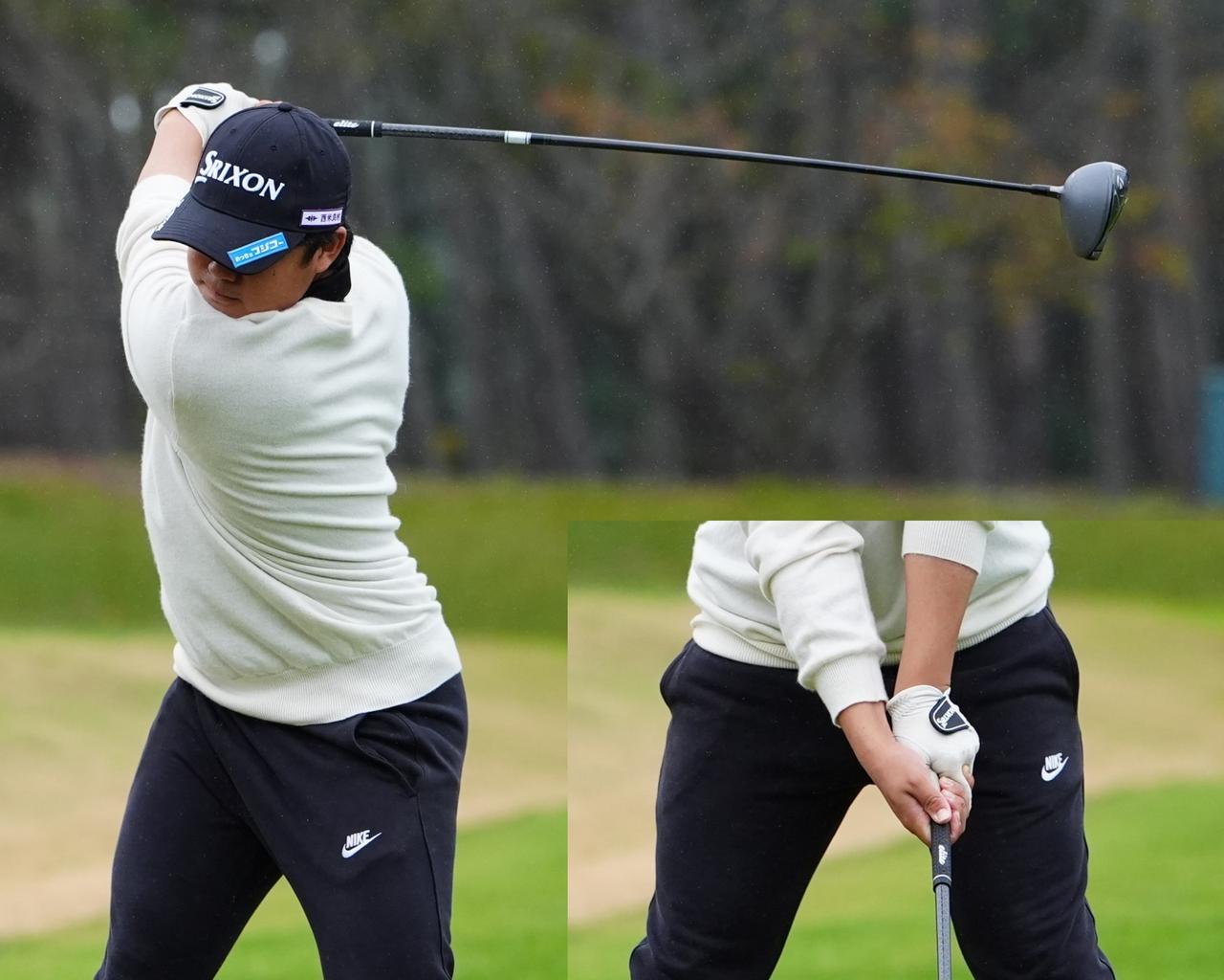 画像: 右下のフックグリップではじまり、トップでは完全にフェース面が空を向いている