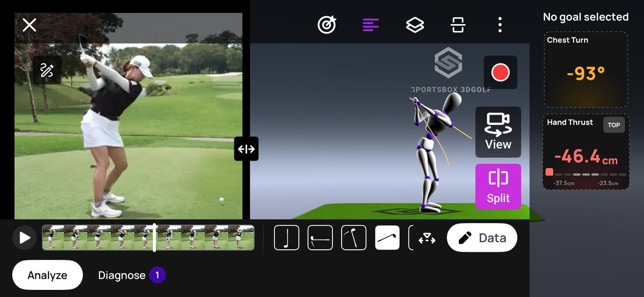 画像: 画像②トップ／手の位置が深いトップ。スウィング改造後の渋野選手の大きな特徴の1つ