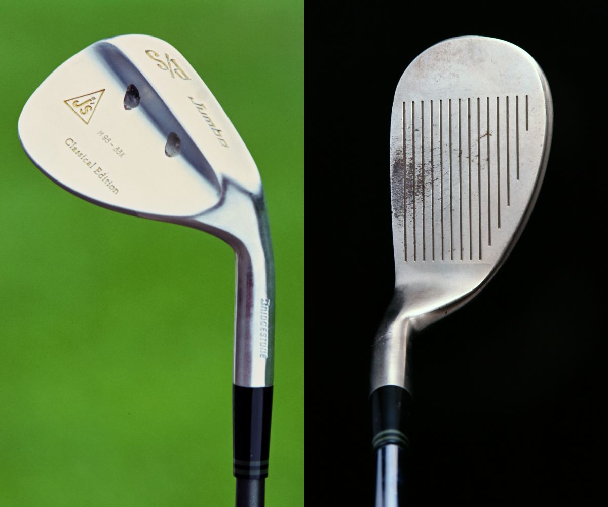 画像: J’sクラシカルエディション P/S。尾崎好みのグースネックのP/S。PWとSWの間にセッティングした、現代のAW相当のウェッジ。1980年代から90年代後半頃まで、丸くて大きめのヘッドにグースが効いたウェッジは当時のクラブの流行りを作った
