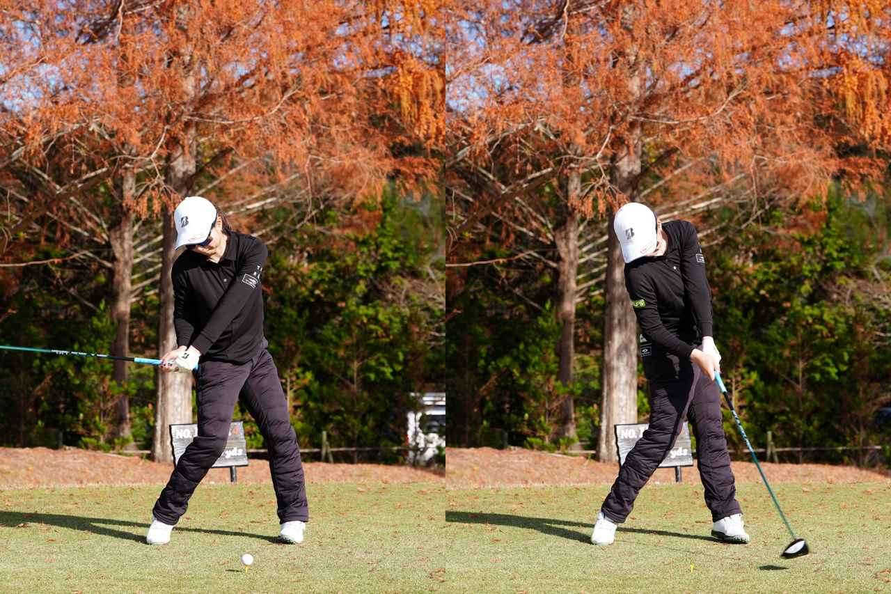 画像: 6割程度の力で振り、軸とリズムを意識するという