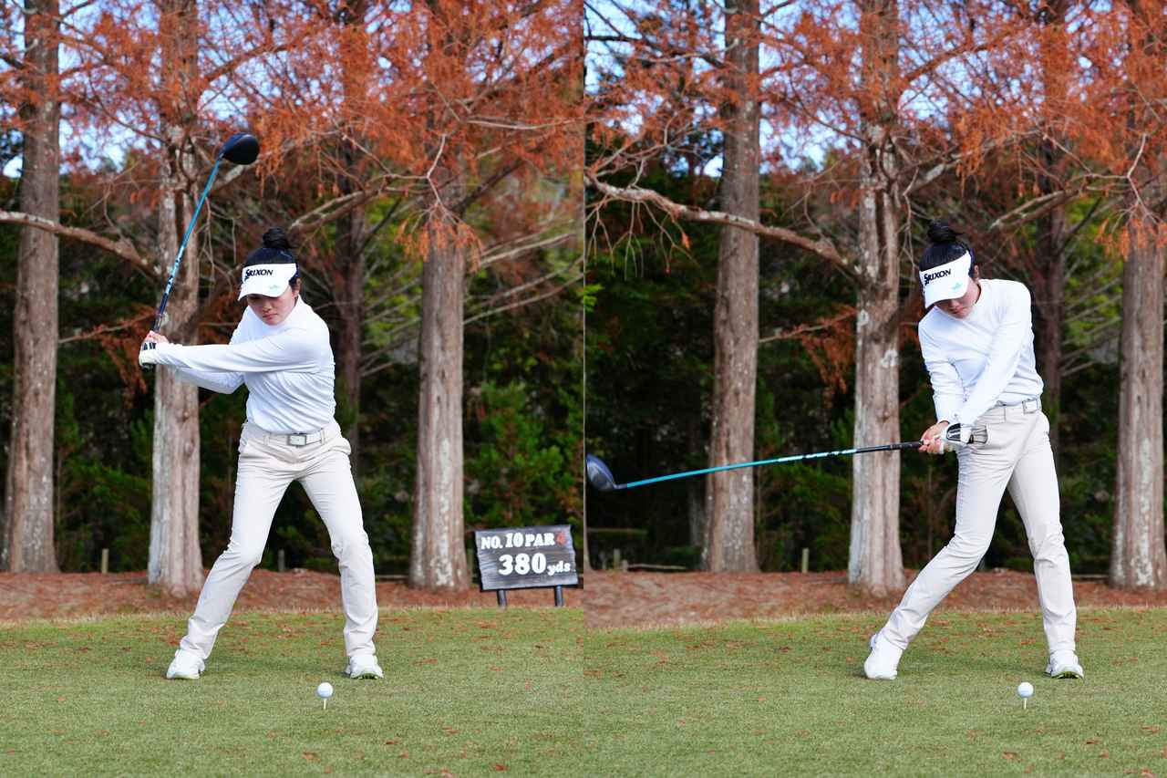 画像: 体幹をゆるませずにねじり戻し、下半身を先行させる