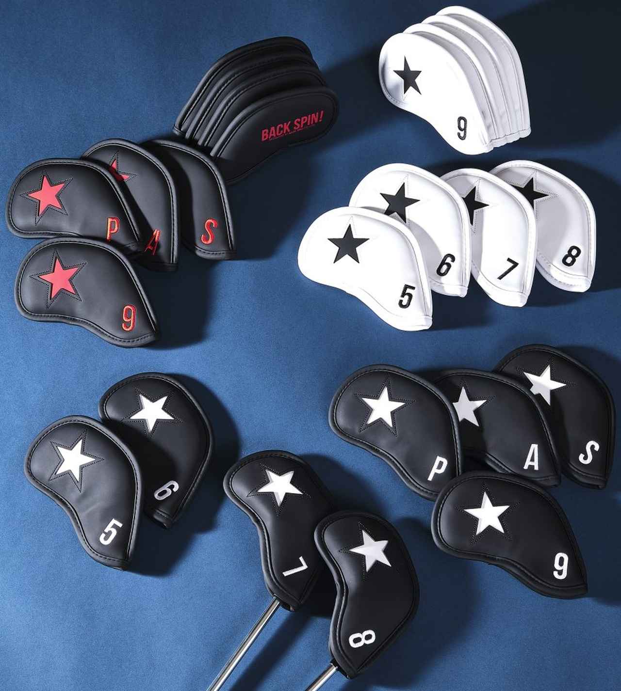 画像: 【プレゼント】星のマークがアクセント「バックスピン! ゴルフ」のアイアンヘッドカバーセット |