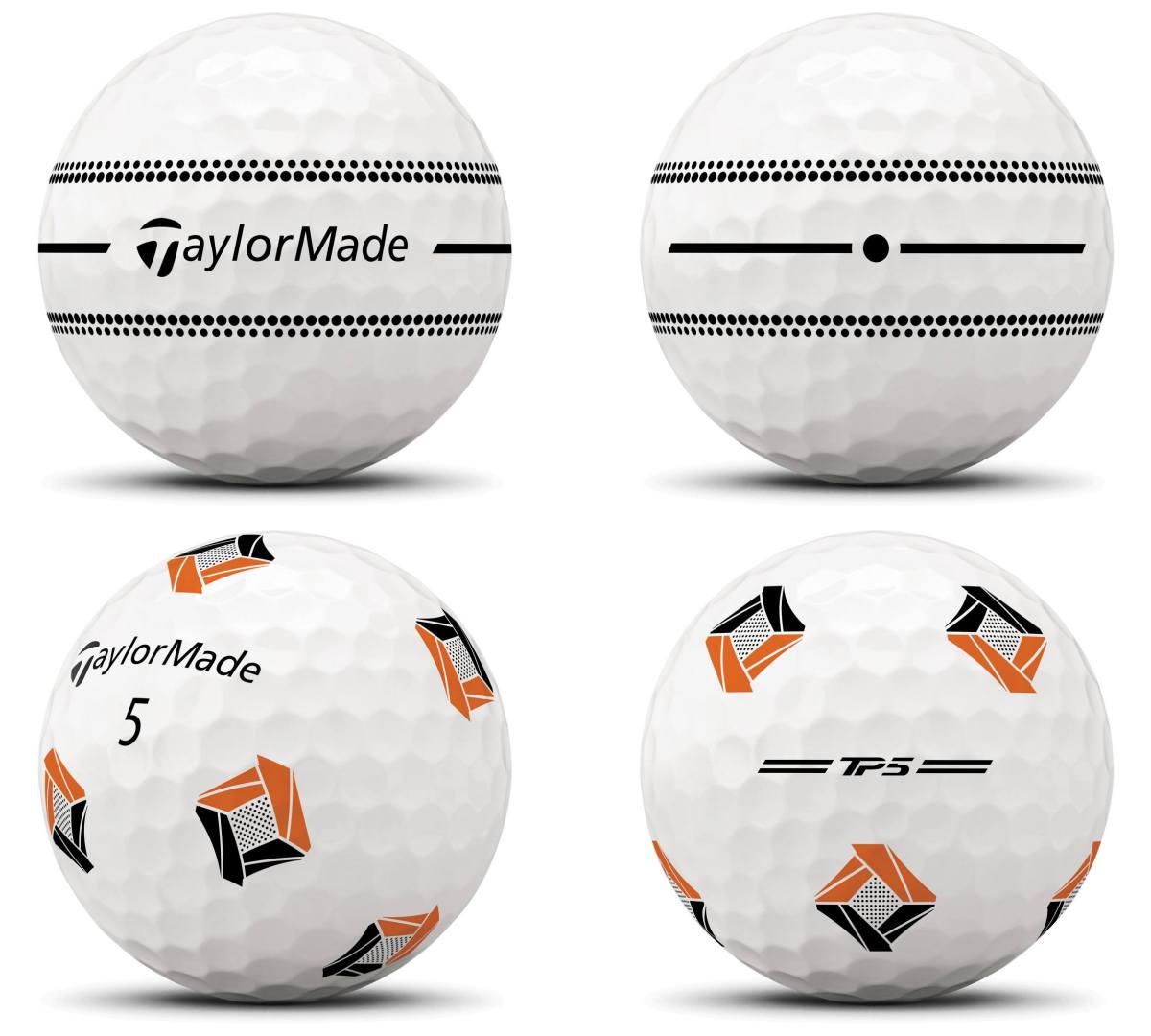 画像: 写真上段／TP5 STRIPE：新たなビジュアルテクノロジー「クワイエットアイ」を搭載（画像右上の点） 写真下段／TP5 pix：回転すると生み出されるブラックとオレンジのアライメントライン