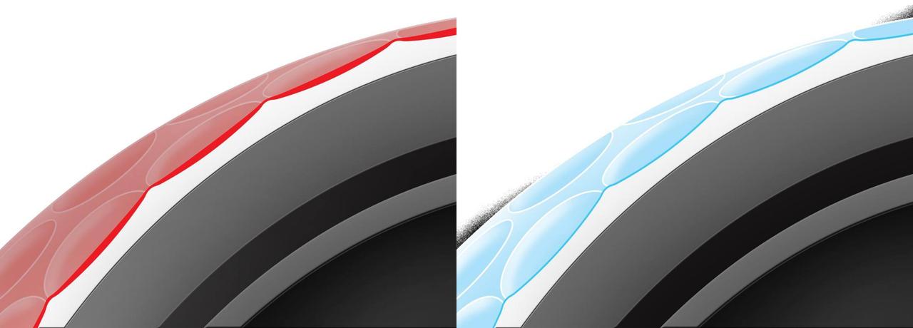 画像: 左側が従来のコーティング、右側が新たな「マイクロコーティング」技術