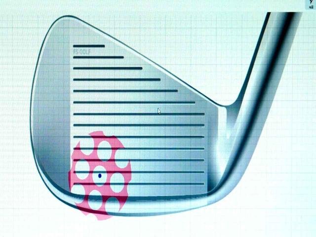 画像: トウ下寄りの打点位置。アマチュアの打点ブレでも多い位置(計測したフライトスコープの画像)