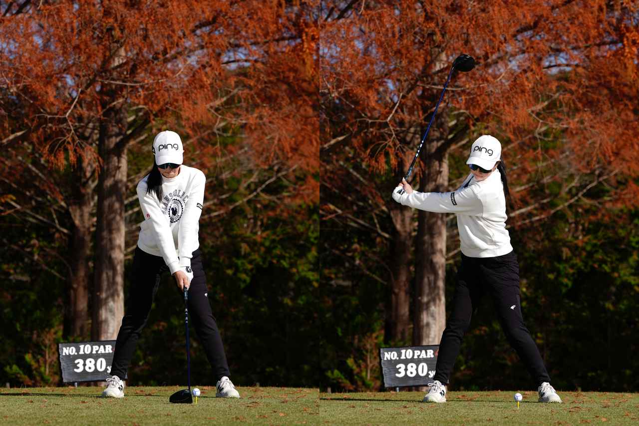 画像: 早めのコックで左腕と地面が平行な位置でシャフトは90度立つ