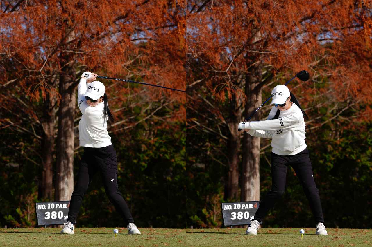 画像: 高さと奥行きのあるトップから左ひざを内側に絞めながら骨盤をターンさせる