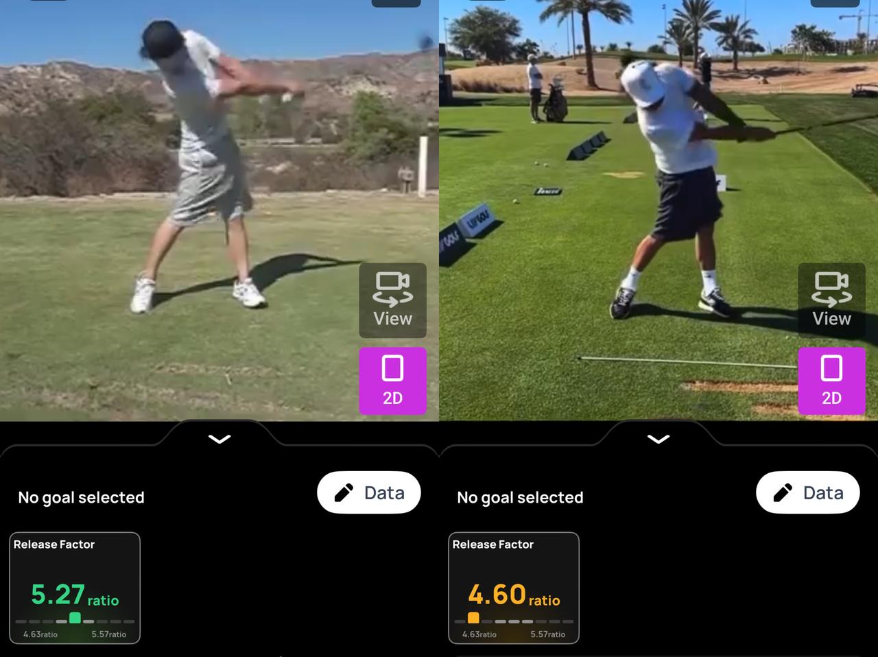 画像: 画像③フォロースルーの比較／両手の位置に注目。右手が左手の上にかぶさる度合いが現在のほうが少ない
