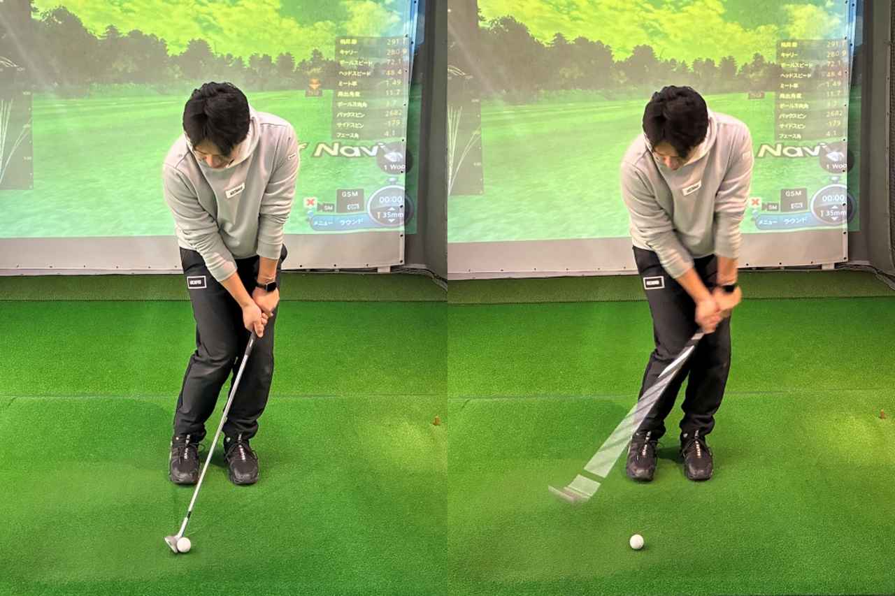 画像: ボールを右足寄りに置き、ハンドファーストで構えてロフトを立たせて打つのも間違いではない。しかし入射角が鋭角になるぶんリスクもある