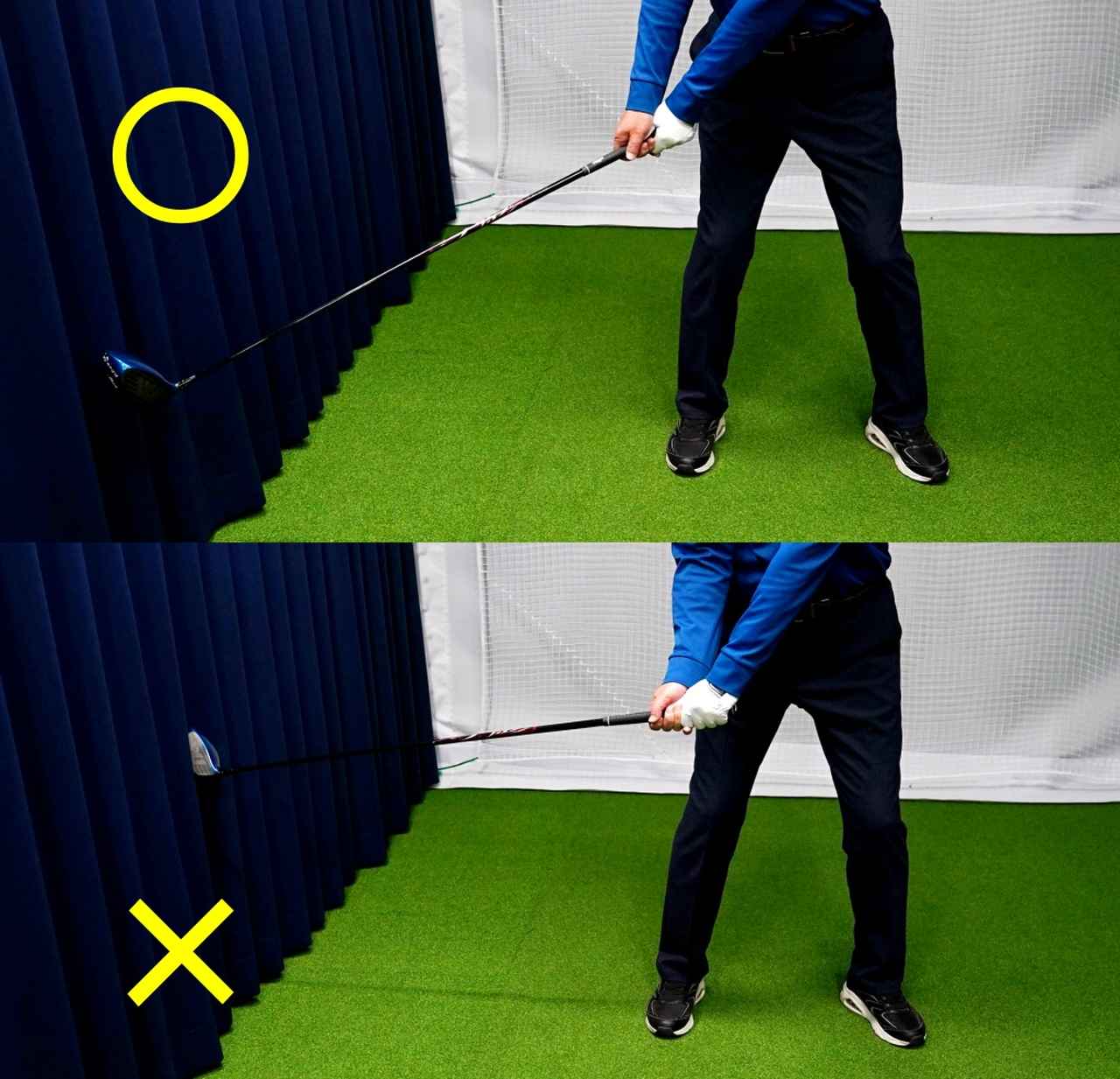 画像: テークバックでは手の位置が右足2足分までクラブを引いていく