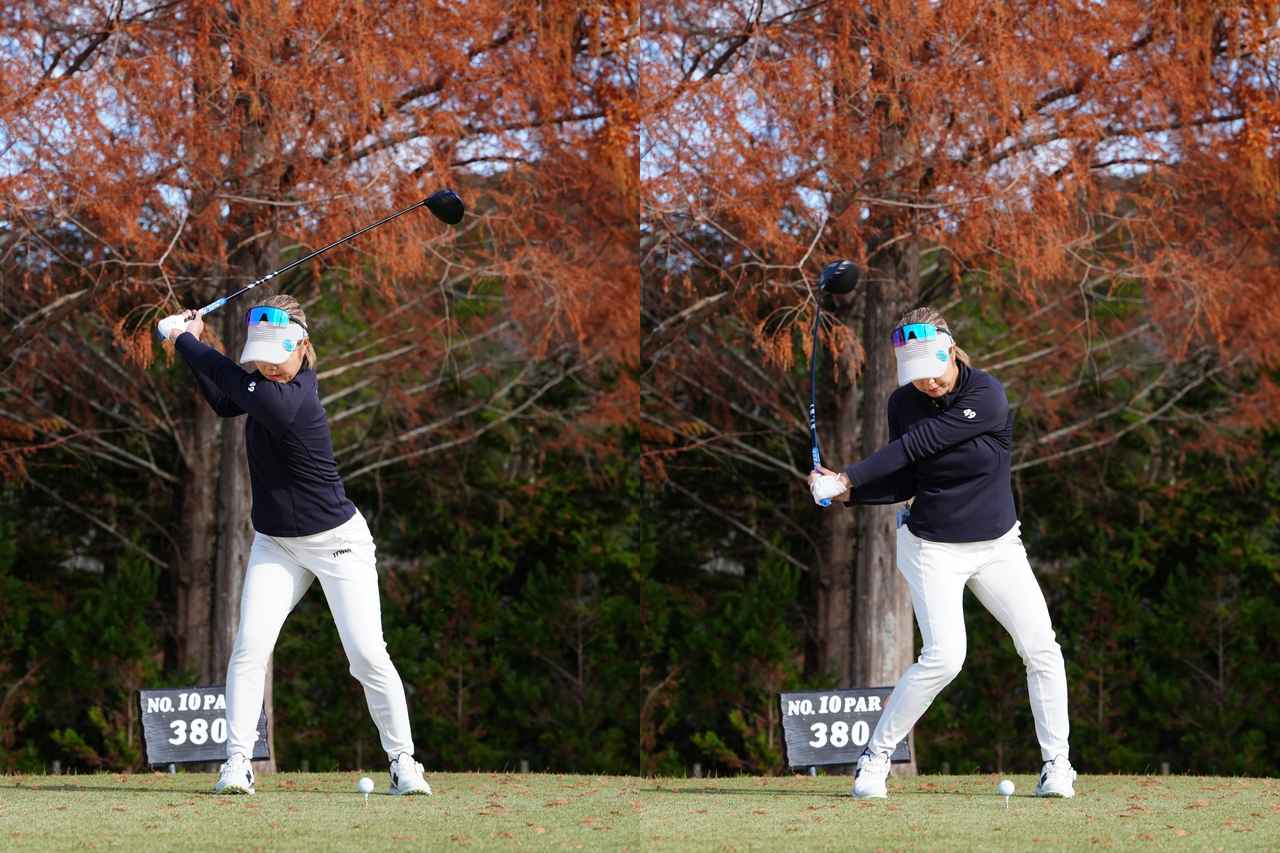 画像: 右軸をキープしたまま切り返す