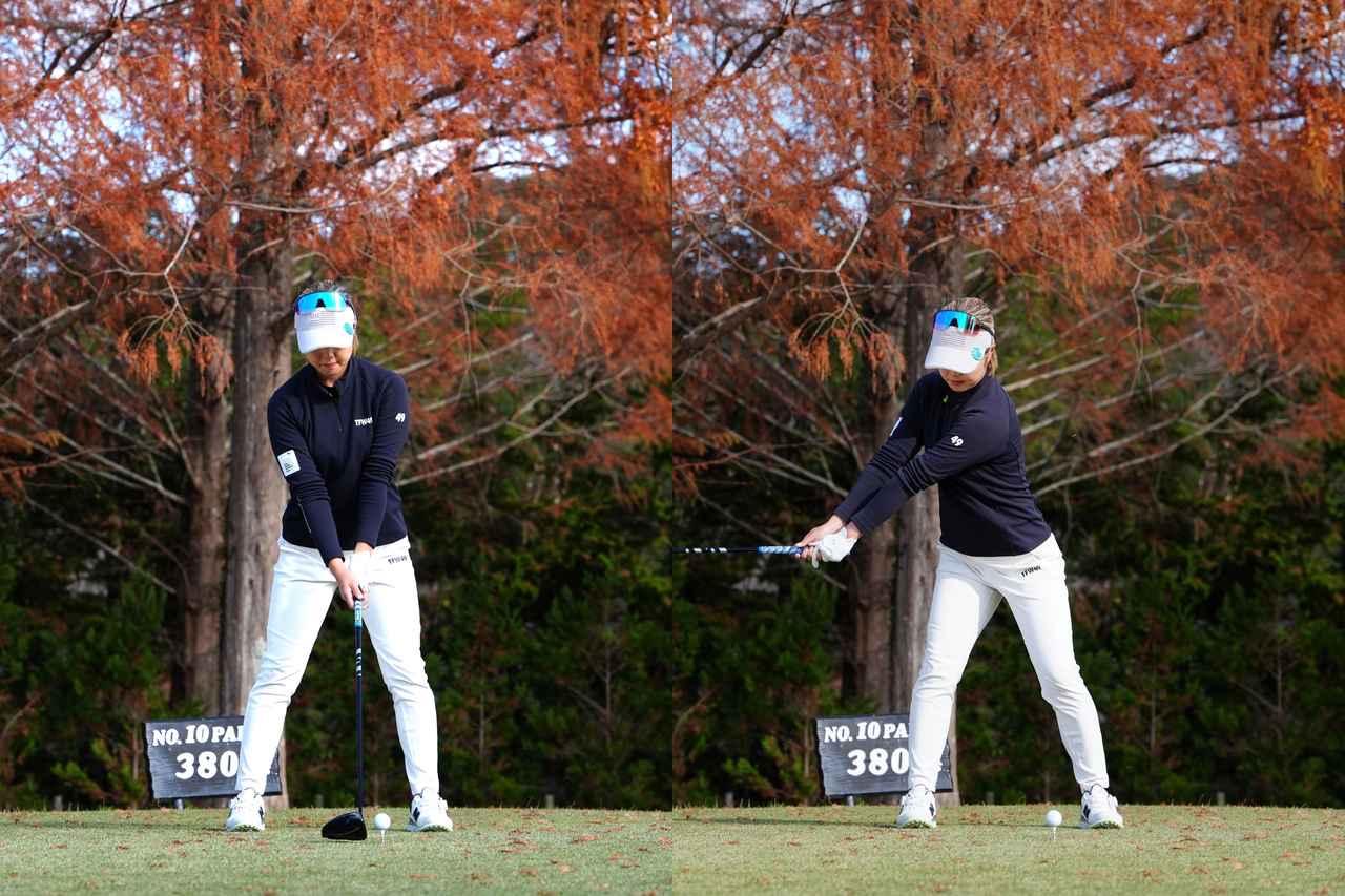 画像: テークバックで右股関節にしっかりと加重していく