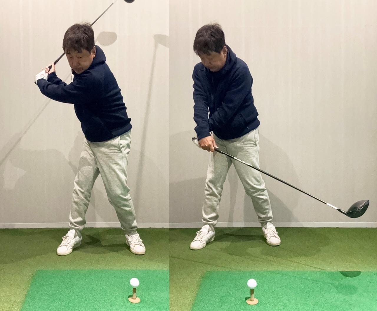 画像: 背中を目標に向けたまま、体を止めてヘッドを走らせるイメージ