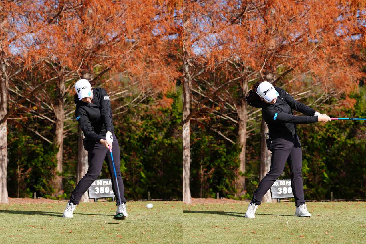 画像: 安定したフェース向きのまま大きなフォローへとつながり方向性の良さが見て取れる