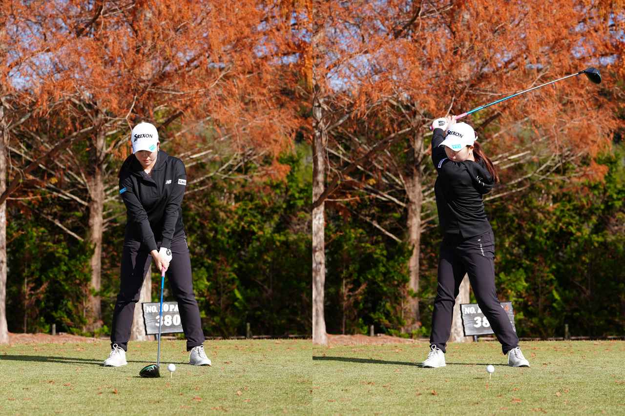 画像: オーソドックスなスクエアグリップから右サイドにしっかりと加重する