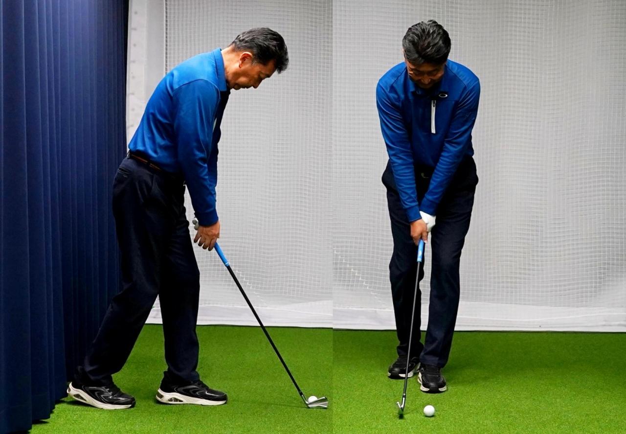 画像: ドライバーをアイアンに持ち替えて、正しい腕の振り方を覚える「足組ドリル」（アドレス）