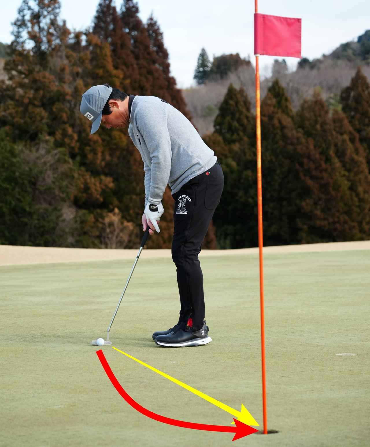 画像: 写真黄色矢印は読んだライン、赤色は打ち出したライン、薄く読んで打ち出しは再現性がない