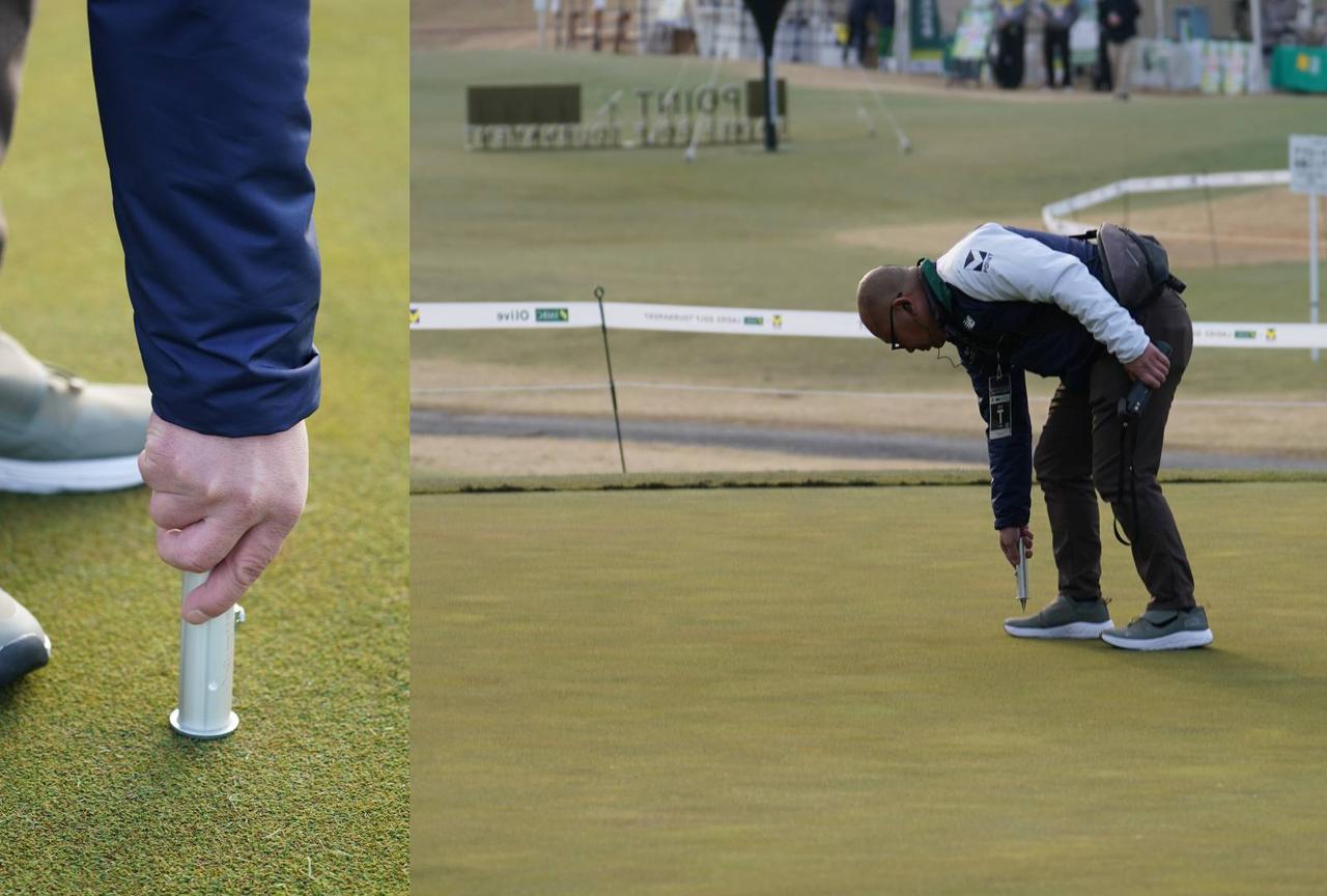 画像: 従来の山中式硬度計：先端を土壌に押し込み、その抵抗値を測定する