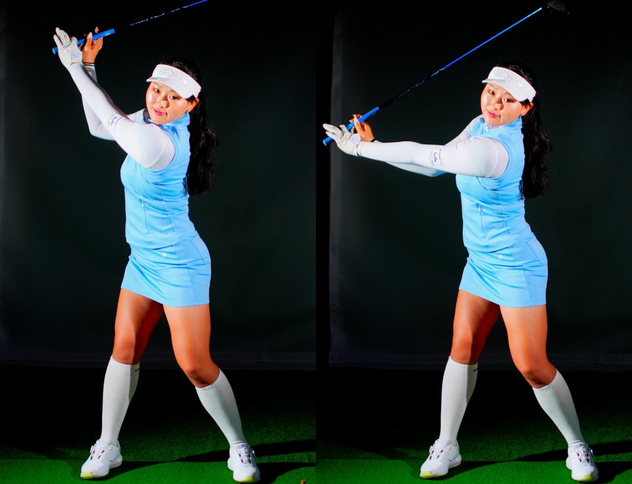 画像: ダウンスウィングで親指と人さし指で握る