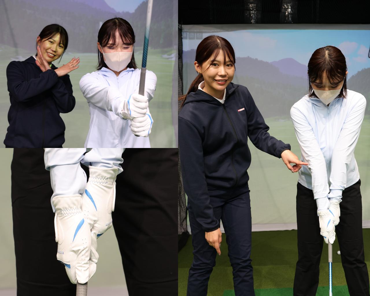 画像: Ⅿ美のようにギュッと握っている（左）と、腕が張って肩が上がってしまう（右）／写真A