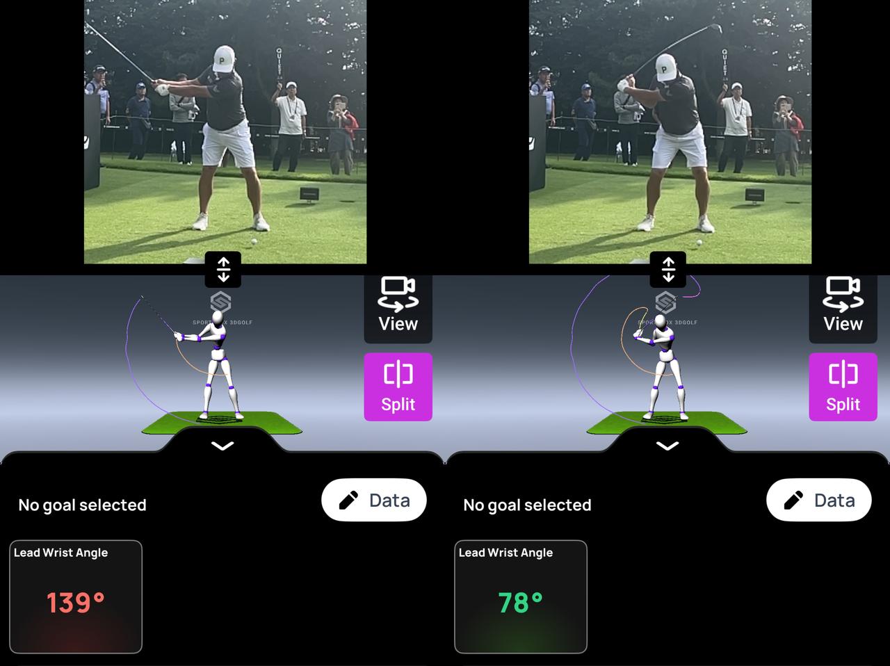 画像: 画像①P3とP5の比較／バックスウィングはレートコックで、ダウンスウィングでは左手首の角度が鋭角になる