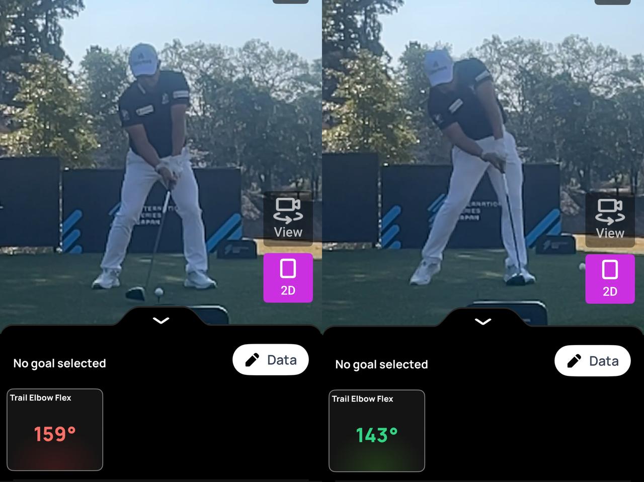 画像: 画像➁右ひじのアドレスとインパクトの比較／アドレスからインパクトまで、右ひじは軽く曲げたままだ