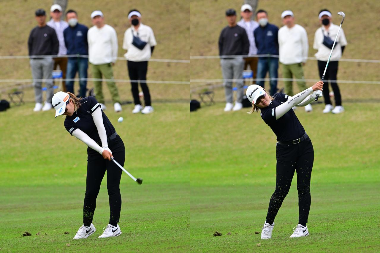 画像: ストロンググリップに合わせたフェースコントロールが方向性を高める