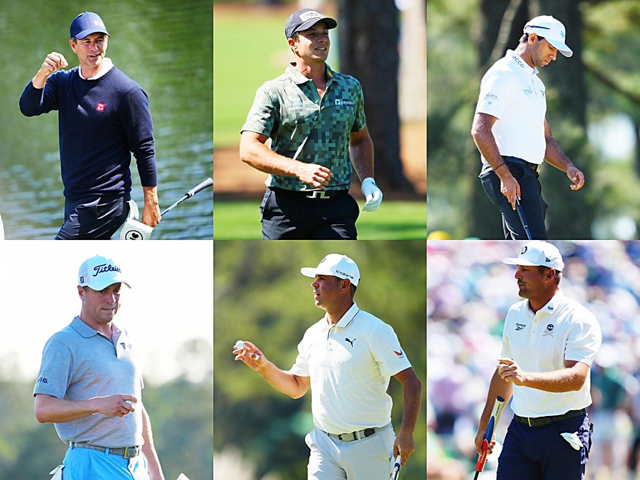 画像: アダム･スコット、ビクトール･ホブラン、アーロン･ライ、ブライソン･デシャンボー、ゲーリー･ウッドランド、ジャスティン･トーマス（マスターズでプロV1 ファミリーのボールを使用／選手名は左上から時計回り）