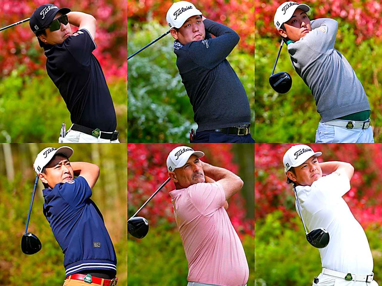 画像: 勝俣陵、米澤蓮、前田光史朗、幡地隆寛、マイケル･ヘンドリー、鈴木晃祐（2026年 東建ホームメイトカップでプロV1 ファミリーのボールを使用／選手名は左上から時計回り）