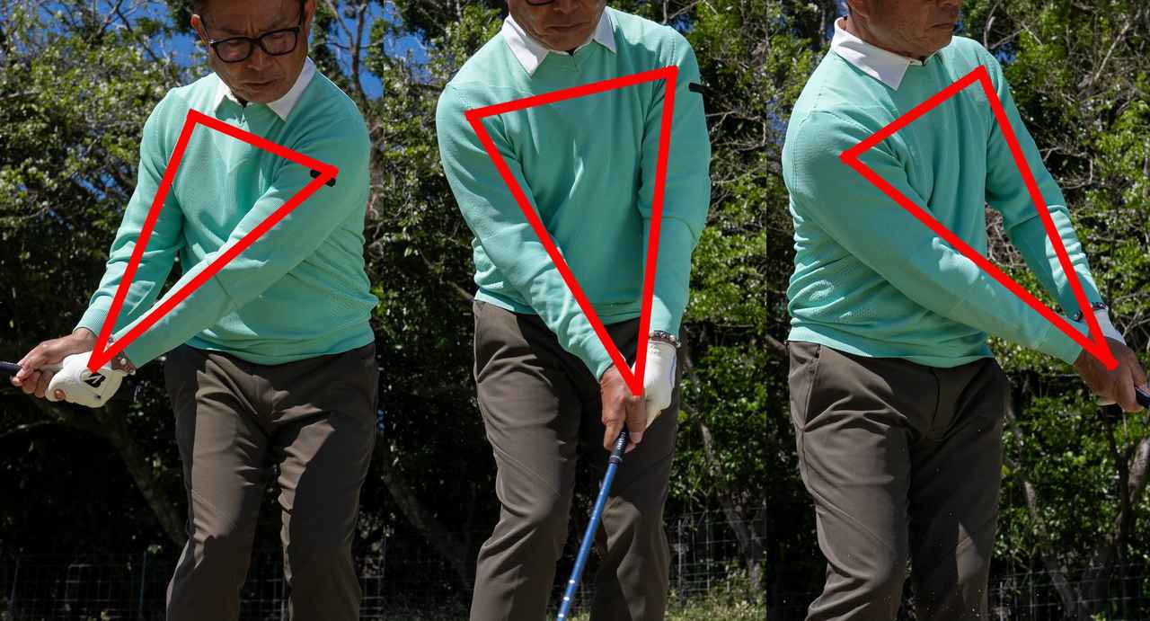 画像: 腕の三角形を崩さず体を回してみる