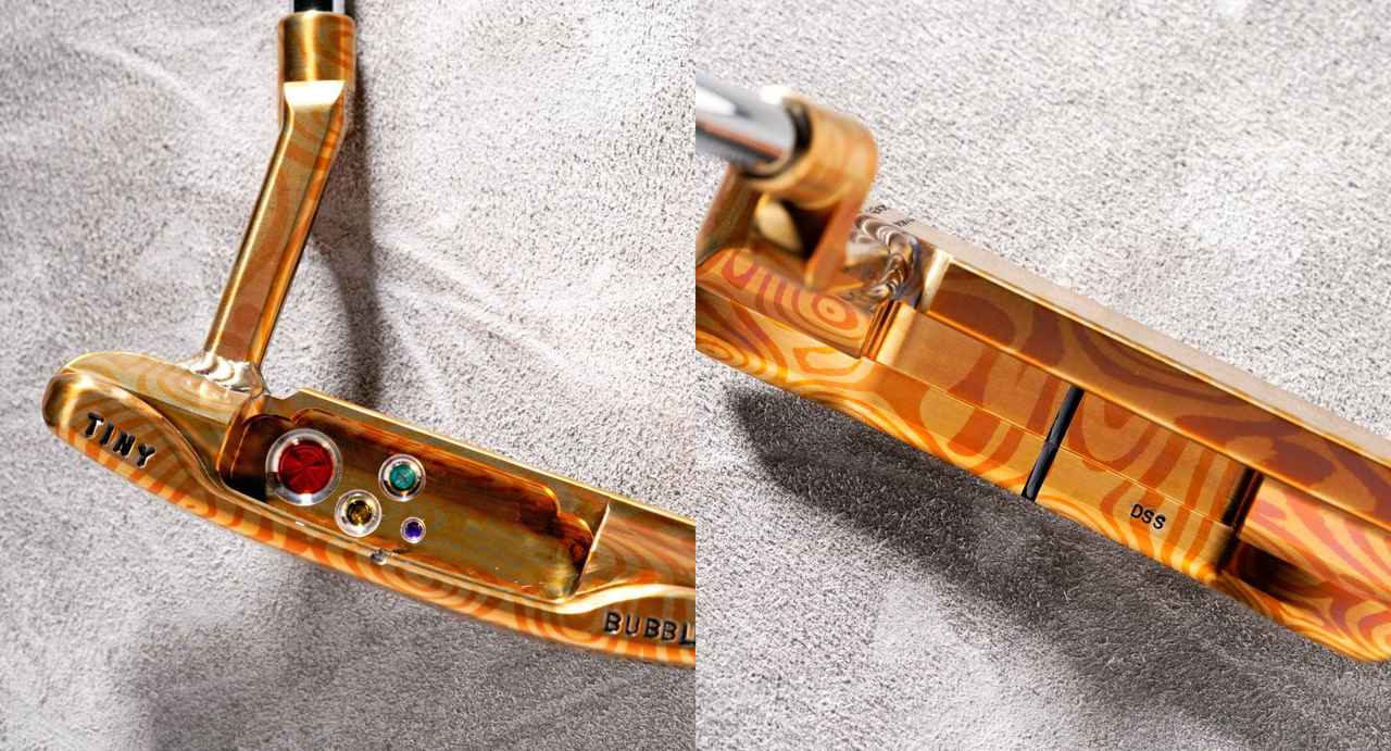 画像: 写真左：バックフェースのTiny Bubbles。赤、黄、緑、青４色のドットがヘッドに彩りを加える 写真右：フランジに黒いサイトラインが１本入ったシンプルなデザイン