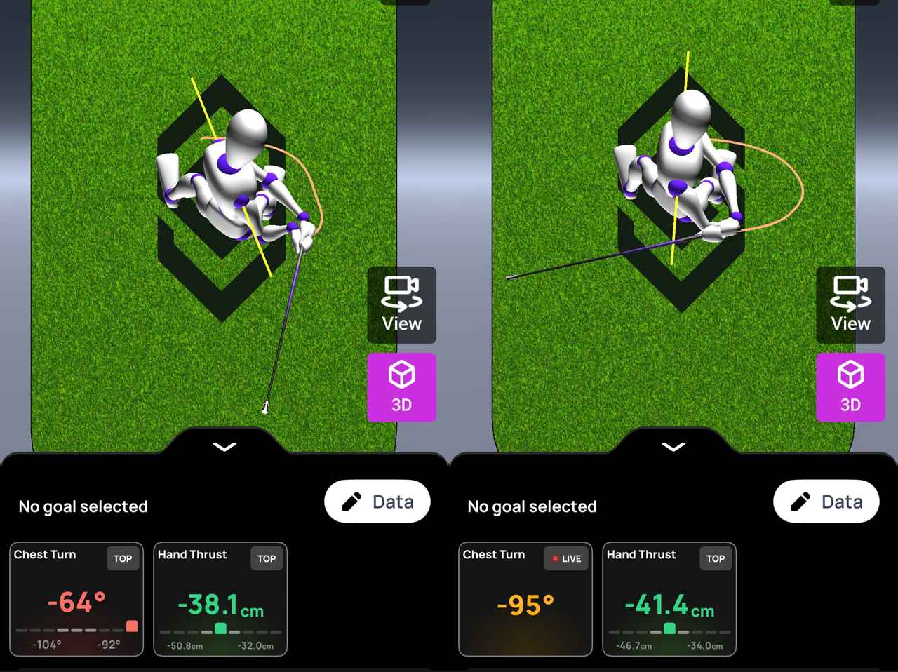 画像: 画像②トップの違い/アマチュア（左）は「手の位置だけが深いトップ」で、胸の回転角度も深いコルダ（右）とは異なる