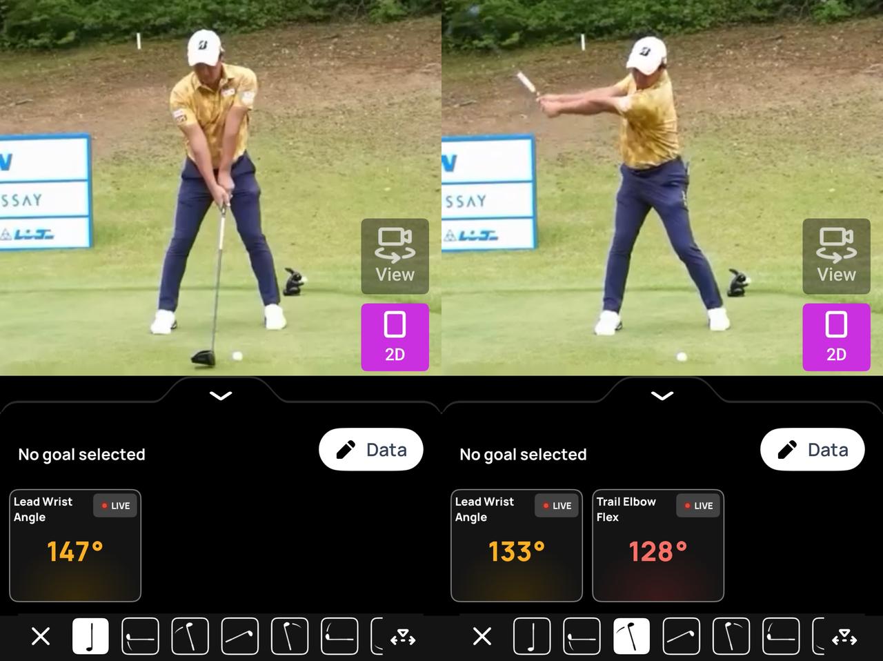 画像: 画像①アドレスとP3／スウィングアークが大きい堀川選手は、左手首と右ひじの角度の変化が少なめ