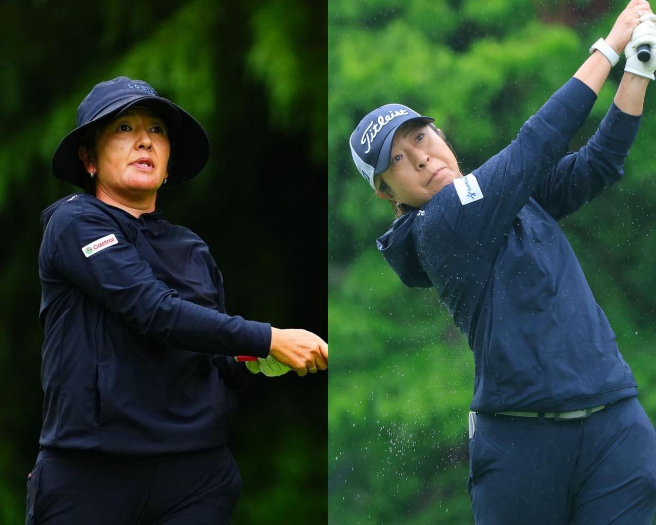 画像: 2打差の2位タイにつけた福嶋浩子(左)と佐々木慶子(右)