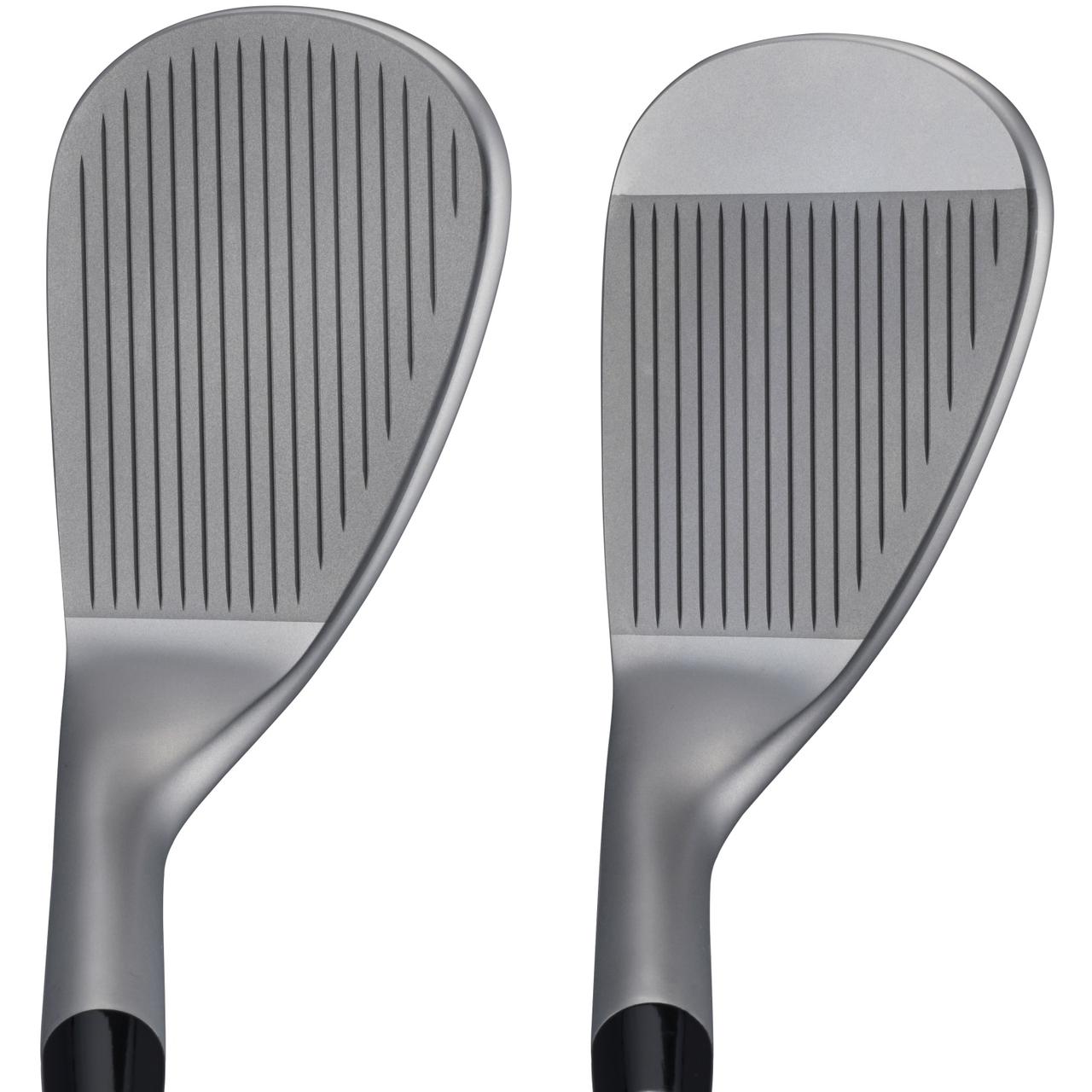 画像: 左は58度でフルスコアライン、右は56度。ノーメッキだが錆びにくく、HMSS(Honma Soft Stainless) という独自の素材を使用している