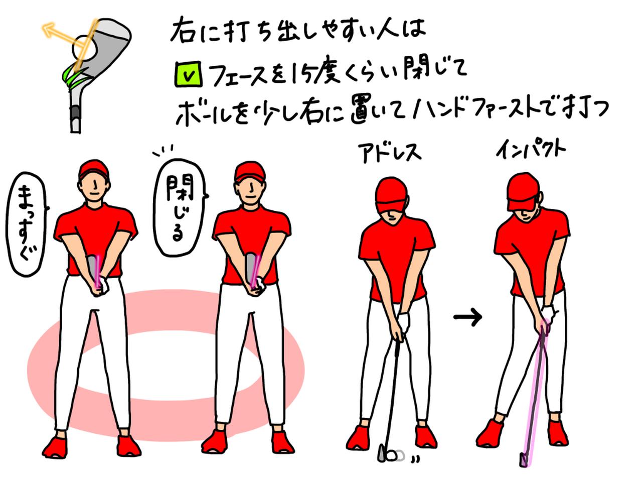 画像: ラフで右に打ち出しやすいゴルファーは、フェースを15度くらい閉じた状態でグリップし、ボールを少し右に置いてハンドファーストで打とう