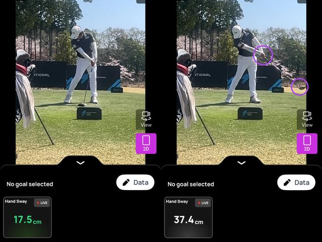 画像: 画像②インパクトからフォローの比較/ハンドファーストでインパクトして、フォローでも右手の背屈をキープする事でフェースを素早く閉じている