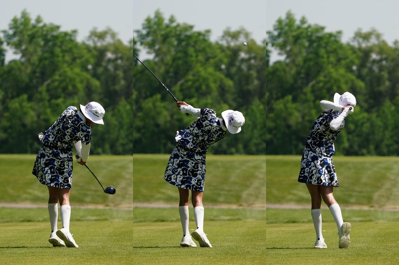 画像: フォローからフィニッシュにかけての体の起き上がりがA2とB1の特徴（写真は25年オッタークリーク選手権、撮影／Yasuhiro JJ Tanabe）