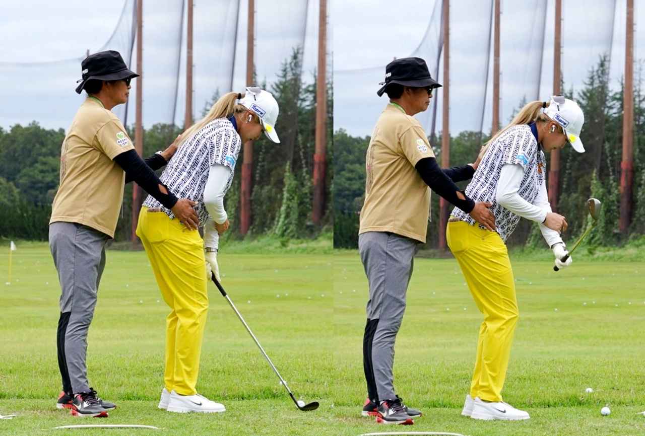 画像: 岩本砂織コーチが桑木のアプローチを指導